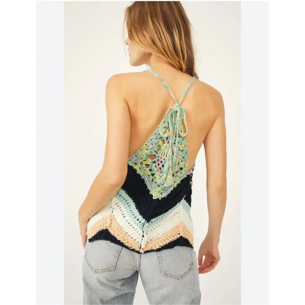 FREE PEOPLE Crochet Tank Size Small Swim Up Summer Breeze NWT Beach Travel